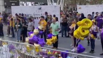 Los Angeles Lakers fans lining up Outside Staples Center