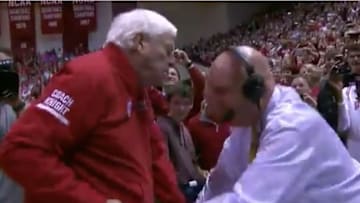 Bobby Knight tackles Dickie V in his return to Assembly Hall in Bloomington, Indiana