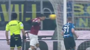 AC Milan striker Zlatan Ibrahimovic scores header goal against Internazionale.