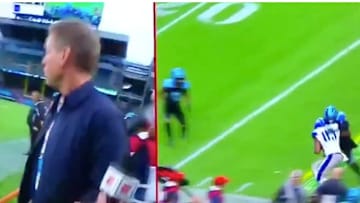 Former Dallas Cowboys QB Troy Aikman almost got run into during a sideline interview