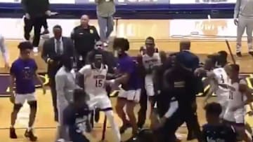 Fight breaks out between Jackson State and Prairie View after the game on Monday night. 