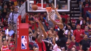Giannis Antetokounmpo viciously blocks James Harden on Thursday.