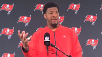 Jameis Winston gave a head-scratcher of a response regarding 'glass half full' mentality.