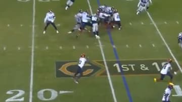 Mitchell Trubisky throws a pass to Anthony Miller on Thursday Night Football