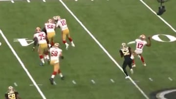 Emmanuel Sanders threw a crazy trick play touchdown to Raheem Mostert.