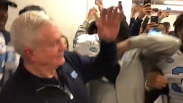 Mack Brown knows how to celebrate a bowl win.