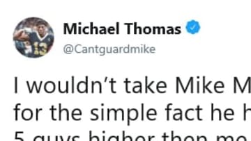 Michael Thomas calls out Raiders GM Mike Mayock on Twitter during Wednesday's Antonio Brown drama.