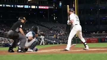 Brian Moran strikes out brother Colin Moran in his MLB debut on Thursday.