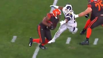 Aaron Donald takes Nick Chubb for a spin on Sunday.