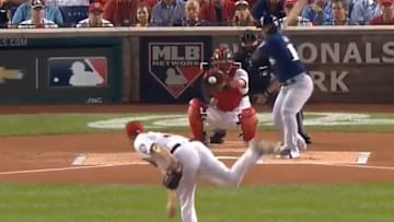 Max Scherzer unleashes a nasty 98 mph fastball to sit down Keston Hiura.