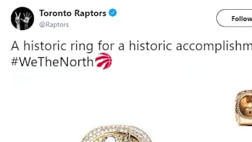 The Raptors provide a first look at their NBA Championship rings on Twitter.
