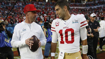 Kyle Shanahan and Jimmy Garoppolo during Super Bowl LIV