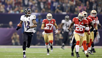 Ravens WR Jacoby Jones' returning kickoff in Super Bowl XLVII against the 49ers