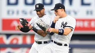 New York Yankees outfielders Aaron Hicks and Aaron Judge