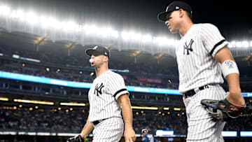New York Yankees outfielders Brett Gardner and Aaron Judge 