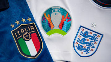 The Italy and England Badges with the Euro 2022 Logo