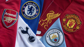 Premier Lig'in 6 büyük kulübü olarak gösterilen Arsenal, Tottenham Hotspur, Chelsea, Liverpool, Manchester City ve Manchester United'ın logoları.