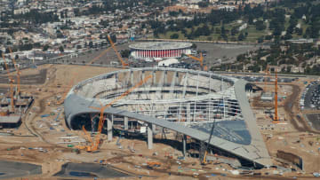The SoFi Stadium construction project currently in progress in Inglewood, California