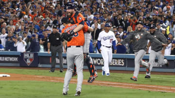 The Houston Astros after recording the final out of the 2017 World Series