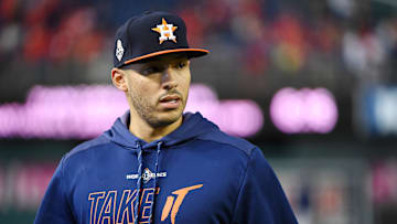 Astros shortstop Carlos Correa ahead of a 2019 World Series game against the Washington Nationals