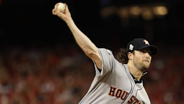  Gerrit Cole en la lomita en el Juego 5 de la Serie Mundial entre Astros y Nacionales