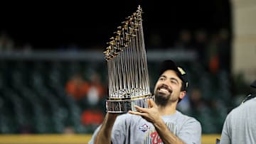 Anthony Rendon holding World Series trophy