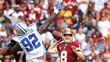 Sep 18, 2016; Landover, MD, USA; Washington Redskins quarterback Kirk Cousins (8) throws the ball against the Dallas Cowboys at FedEx Field. Mandatory Credit: Geoff Burke-USA TODAY Sports
