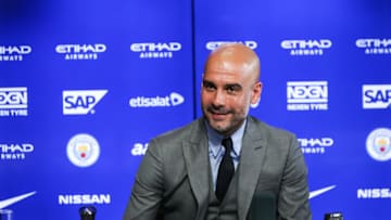 MANCHESTER, ENGLAND - JULY 08: Manchester City's manager Pep Guardiola attends a press conference at Etihad Stadium on July 8, 2016 in Manchester, England. (Photo by Barrington Coombs/Getty Images)