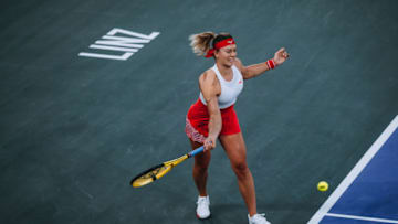 LINZ, AUSTRIA - FEBRUARY 09: (EDITOR'S NOTE: Image has been digitally enhanced) Dalma Galfi of Hungary in action during day four of the Upper Austria Ladies Linz 2023 on February 09, 2023 in Linz, Austria. (Photo by Alexander Scheuber/Getty Images for MatchMaker)