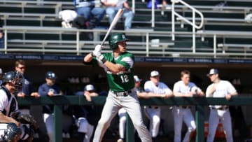 CARY, NC - FEBRUARY 23: AJ Medrano #12 of Wagner College waits for a pitch during a game between Wagner and Penn State at Coleman Field at USA Baseball National Training Complex on February 23, 2020 in Cary, North Carolina. (Photo by Andy Mead/ISI Photos/Getty Images)