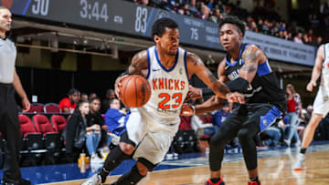 WESTCHESTER, NY - NOVEMBER 19: Trey Burke #23 of the Westchester Knicks drives to the basket against the Lakeland Magic during an NBA G-League game on November 19, 2017 at Westchester County Center in Westchester, New York. Copyright 2017 NBAE (Photo by Michael J. Le Brecht II/NBAE via Getty Images)