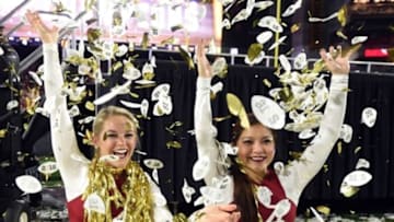Jan 11, 2016; Glendale, AZ, USA; Alabama Crimson Tide cheerleaders celebrates after Alabama Crimson Tide beat the Clemson Tigers in the 2016 CFP National Championship at University of Phoenix Stadium. Mandatory Credit: Matt Kartozian-USA TODAY Sports