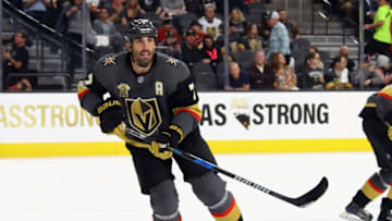 LAS VEGAS, NV - OCTOBER 10: Jason Garrison #7 of the Vegas Golden Knights skates against the Arizona Coyotes during the Golden Knights' inaugural regular-season home opener at T-Mobile Arena on October 10, 2017 in Las Vegas, Nevada. The Golden Knights defeated the Coyotes 5-2. (Photo by Bruce Bennett/Getty Images)