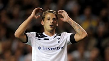LONDON, ENGLAND - SEPTEMBER 21: David Bentley of Spurs reacts after a missed chance on goal during the Carling Cup third round match between Tottenham Hotspur and Arsenal at White Hart Lane on September 21, 2010 in London, England. (Photo by Michael Regan/Getty Images)