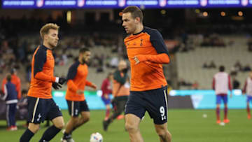 MELBOURNE, AUSTRALIA - JULY 29: Vincent Janssen of Tottenham Hotspur warms up for the 2016 International Champions Cup Australia match between Tottenham Hotspur and Atletico de Madrid at Melbourne Cricket Ground on July 29, 2016 in Melbourne, Australia. (Photo by Tottenham Hotspur FC/Tottenham Hotspur FC via Getty Images )