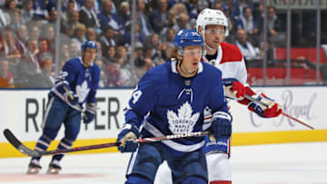 TORONTO, ON - OCTOBER 3: Max Domi #16 of the Montreal Canadiens skates against Kasperi kapanen #24 of the Toronto Maple Leafs during an NHL game at Scotiabank Arena on October 3, 2018 in Toronto, Ontario, Canada. The Maple Leafs defeated the Canadiens 3-2 in overtime. (Photo by Claus Andersen/Getty Images)