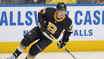 TORONTO, ON - NOVEMBER 6: Jake DeBrusk #74 of the Boston Bruins warms up prior to playing against the Toronto Maple Leafs in an NHL game at Scotiabank Arena on November 6, 2021 in Toronto, Ontario, Canada. The Maple Leafs defeated the Bruins 5-2. (Photo by Claus Andersen/Getty Images)