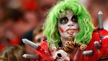ATLANTA, GA - DECEMBER 02: An Georgia Bulldogs fan look on during the first half against the Auburn Tigers in the SEC Championship at Mercedes-Benz Stadium on December 2, 2017 in Atlanta, Georgia. (Photo by Jamie Squire/Getty Images)