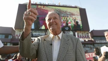 FSU's former Head Coach Bobby Bowden acknowledges the fans during the Garnet and Gold Spring game at Doak Campbell Stadium on Saturday, April 14, 2018.B49i1498