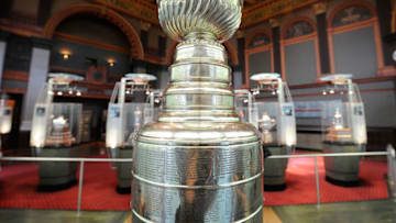 TORONTO, ON - JUNE 21: The Stanley Cup sits amongst the NHL trophies in the Great Hall of the Hockey Hall of Fame June 21, 2011 in Toronto, Ontario, Canada. (Photo by Frederick Breedon/Getty Images)