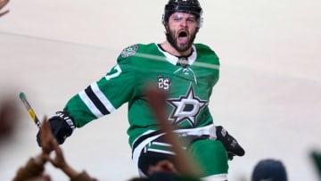 DALLAS, TX - DECEMBER 19: Dallas Stars right wing Alexander Radulov (47) celebrates his go ahead goal late in the 3rd period of the hockey game between the Washington Capitals and Dallas Stars on December 19, 2017 at American Airlines Center in Dallas, TX. (Photo by Andrew Dieb/Icon Sportswire via Getty Images)