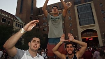 Oct 10, 2015; Tallahassee, FL, USA; Florida State Seminoles and Miami Hurricanes fans get fired up before the start of their game at Doak Campbell Stadium. Mandatory Credit: Phil Sears-USA TODAY Sports