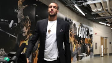 SALT LAKE CITY, UT - APRIL 22: Rudy Gobert #27 of the Utah Jazz arrives before Game Four of Round One against the Houston Rockets during the 2019 NBA Playoffs on April 22, 2019 at vivint.SmartHome Arena in Salt Lake City, Utah. Copyright 2019 NBAE (Photo by Melissa Majchrzak/NBAE via Getty Images)