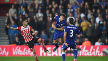 SOUTHAMPTON, ENGLAND - OCTOBER 30: Gary Cahill of Chelsea (C) heads the ball during the Premier League match between Southampton and Chelsea at St Mary's Stadium on October 30, 2016 in Southampton, England. (Photo by Darren Walsh/Chelsea FC via Getty Images)