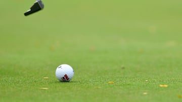 WEST DES MOINES, IA - AUGUST 17: The Team USA stamped golf ball Lexi Thompson of Team USA is seen during practice prior to The Solheim Cup at Des Moines Golf and Country Club on August 17, 2017 in West Des Moines, Iowa. (Photo by Stuart Franklin/Getty Images)