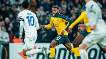 Celtic's French midfielder Olivier Ntcham (C) plays the ball during the Europa League last 32 first leg football match between FC Copenhagen and Celtic in Copenhagen, Denmark, on February 20, 2020. (Photo by Niels Christian Vilmann / Ritzau Scanpix / AFP) / Denmark OUT (Photo by NIELS CHRISTIAN VILMANN/Ritzau Scanpix/AFP via Getty Images)
