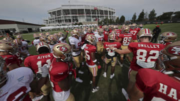 San Francisco 49ers players during training camp at SAP Performance Facility. Mandatory Credit: San Francisco 49ers/Pool Photo via USA TODAY Network