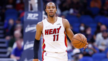 KZ Okpala #11 of the Miami Heat in action against the Orlando Magic at Amway Center on December 17, 2021 in Orlando, Florida. NOTE TO USER: User expressly acknowledges and agrees that, by downloading and or using this photograph, User is consenting to the terms and conditions of the Getty Images License Agreement. (Photo by Michael Reaves/Getty Images)