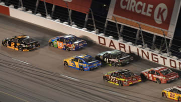 DARLINGTON, SC - SEPTEMBER 03: Cars race through the turns during the NASCAR Monster Energy Cup Series Bojangles Southern 500 on September 03, 2017, at Darlington Raceway in Darlington, SC. (Photo by Jeffrey Vest/Icon Sportswire via Getty Images)
