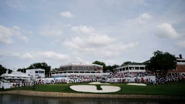 FORT WORTH, TEXAS - MAY 26: A general view of the 18th green during the final round of the Charles Schwab Challenge at Colonial Country Club on May 26, 2019 in Fort Worth, Texas. (Photo by Michael Reaves/Getty Images)
